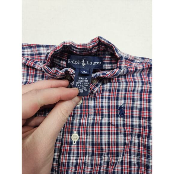 ralph lauren baby boy 9 months romper Long Sleeve Logo Red Plaid - Picture 6 of 6